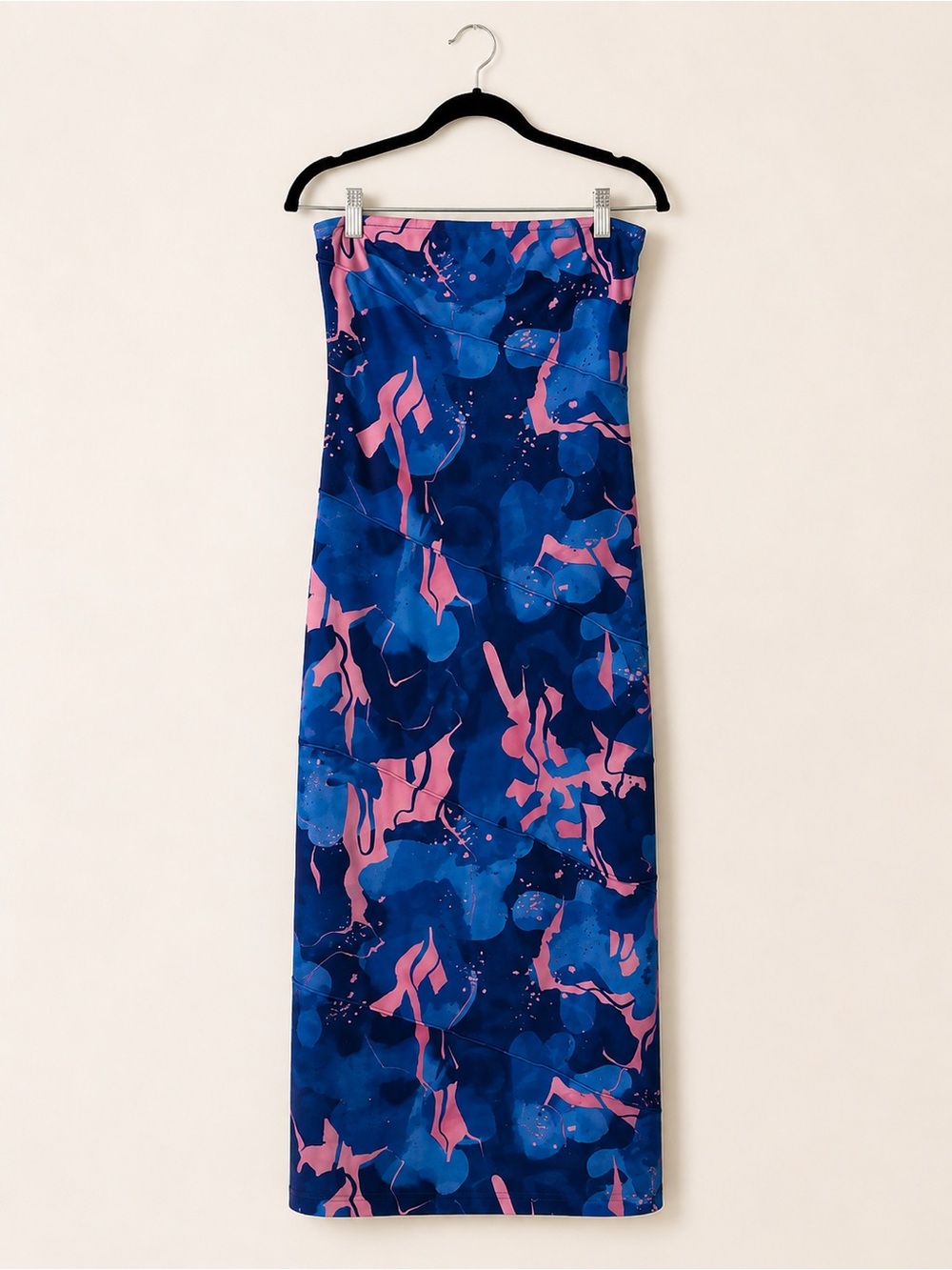 NWT PrettyGarden Blue Pink Strapless Floral Maxi Dress - Size XS
